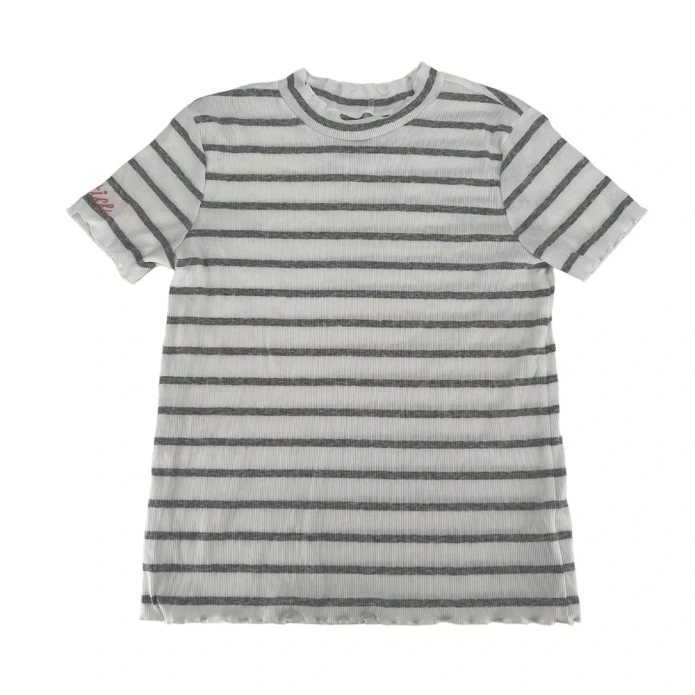 Justice Gray Striped Scalloped Short Sleeve T-Shirt Size 14/16 Girl’s